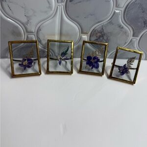 Gold and Purple Floral Glass Frames Napkin Holders